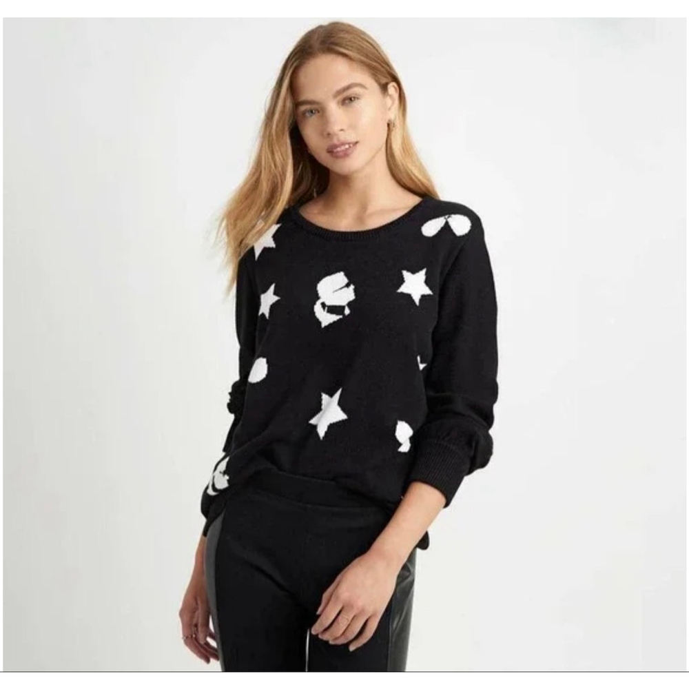 Karl Lagerfeld Paris Black Graphic Knit Sweater Small Star Sunglasses Logo